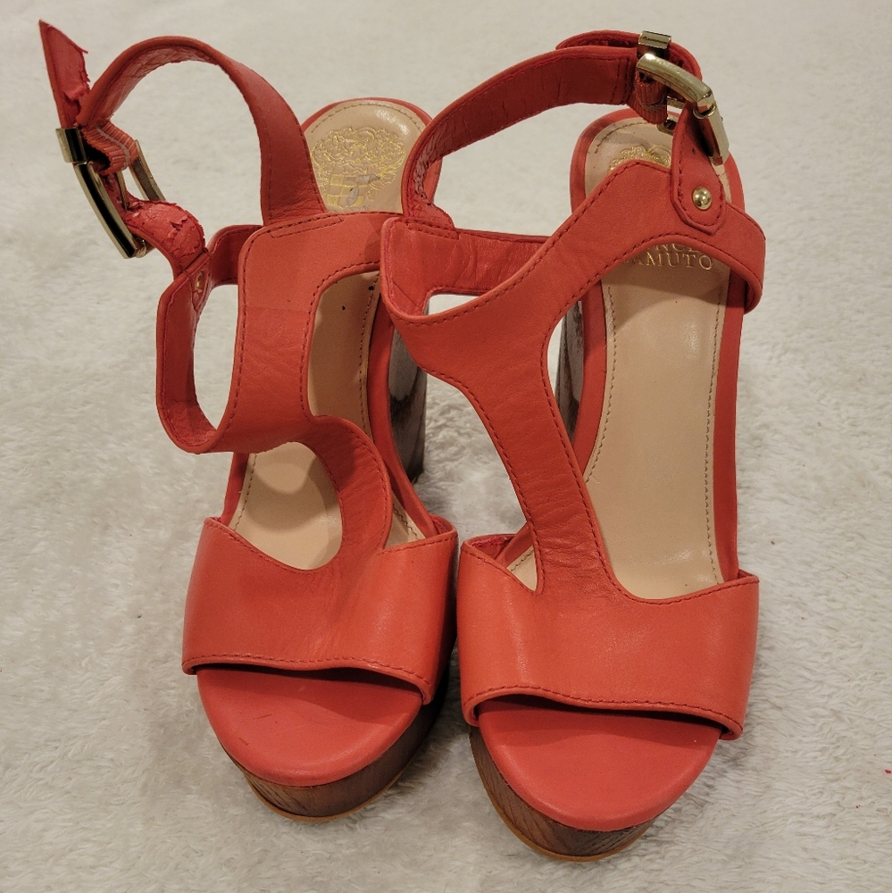 Vince Camuto Pink Wedge Sandals with Ankle Straps